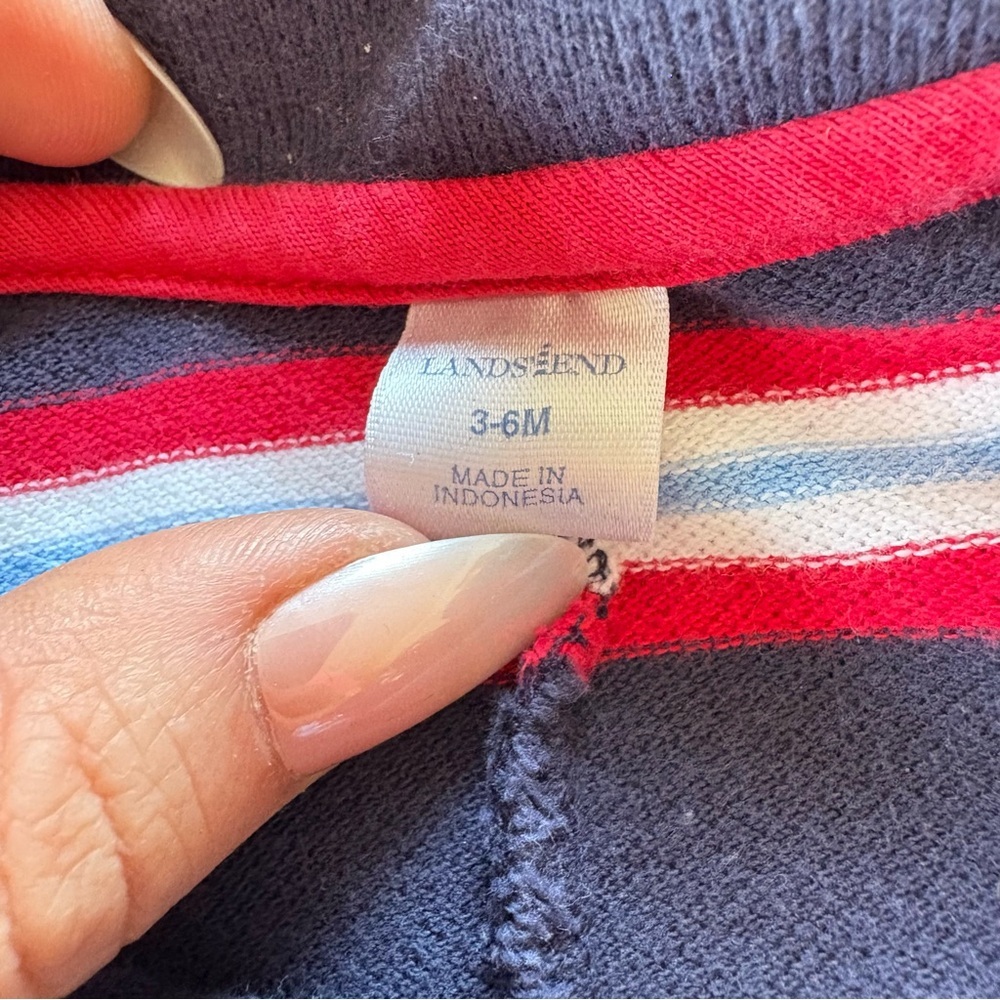 Vintage LAND’S END 3-6 Month Polo Striped Jumpsuit Layered Long Sleeves Snaps - Picture 3 of 10